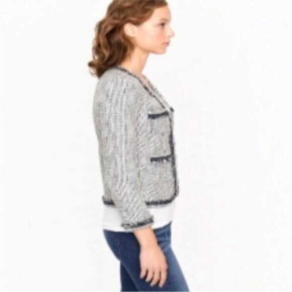 J Crew Terrazzo Fringe Trim Linen Blend Tweed Blazer size 8 New - Picture 3 of 11